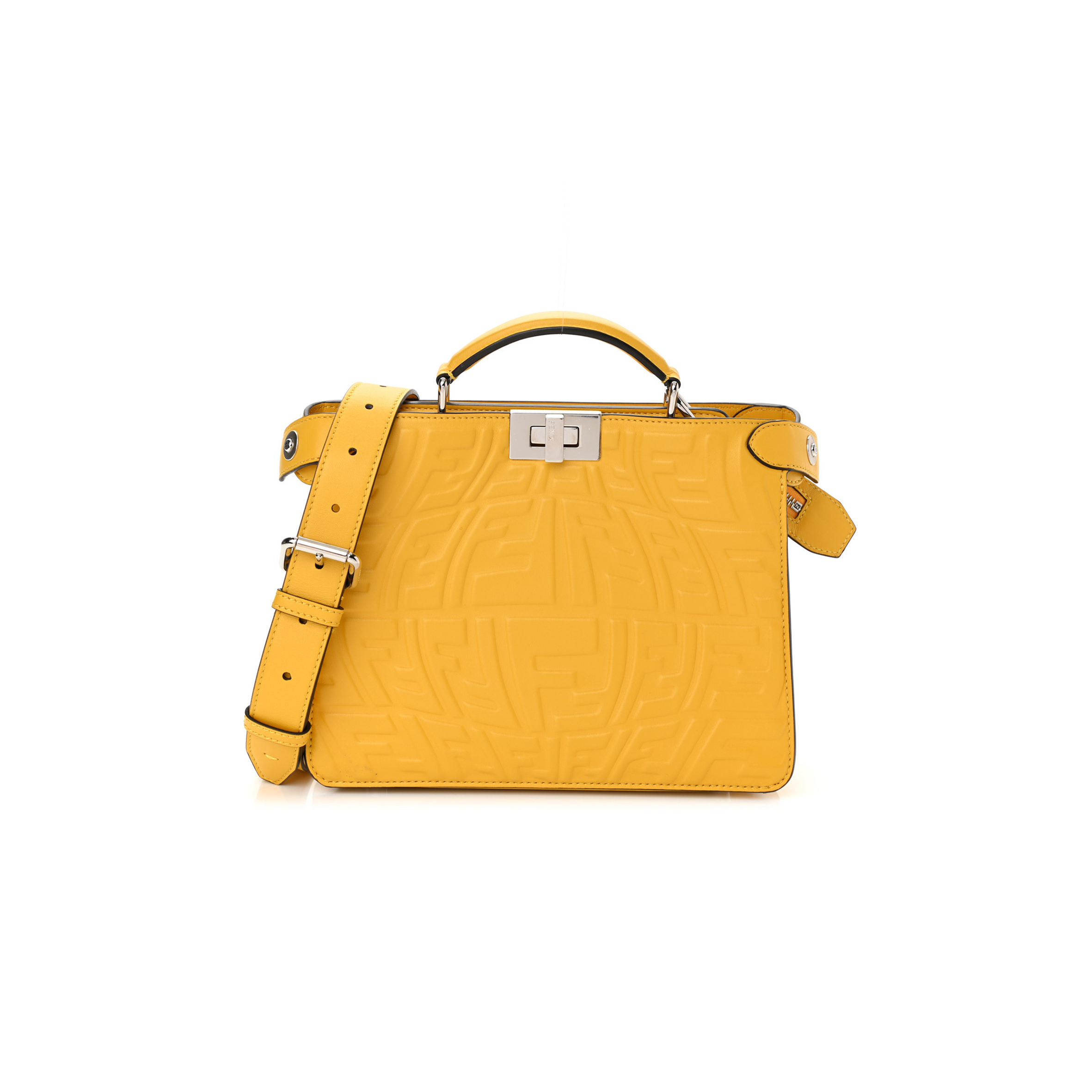 FENDI X SARAH COLEMAN NAPPA FF FISH EYE EMBOSSED MINI PEEKABOO I SEE U SATCHEL MIMOSA (25*20*9cm)